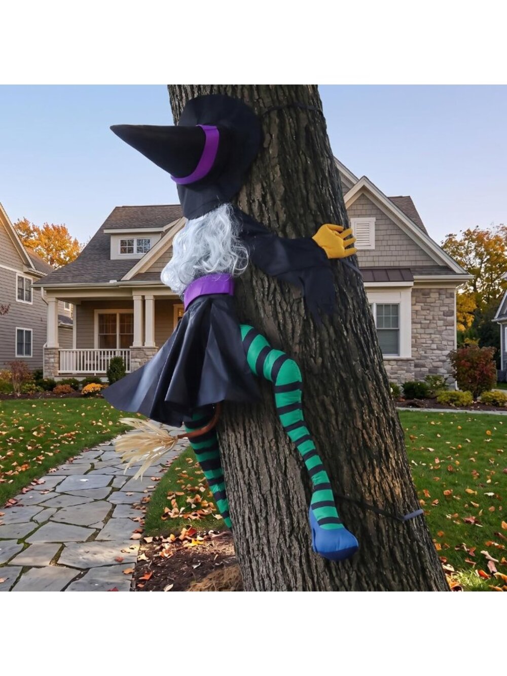 63” Outdoor Halloween Witch Decoration Crashing into Tree - Spooky Yard Decor